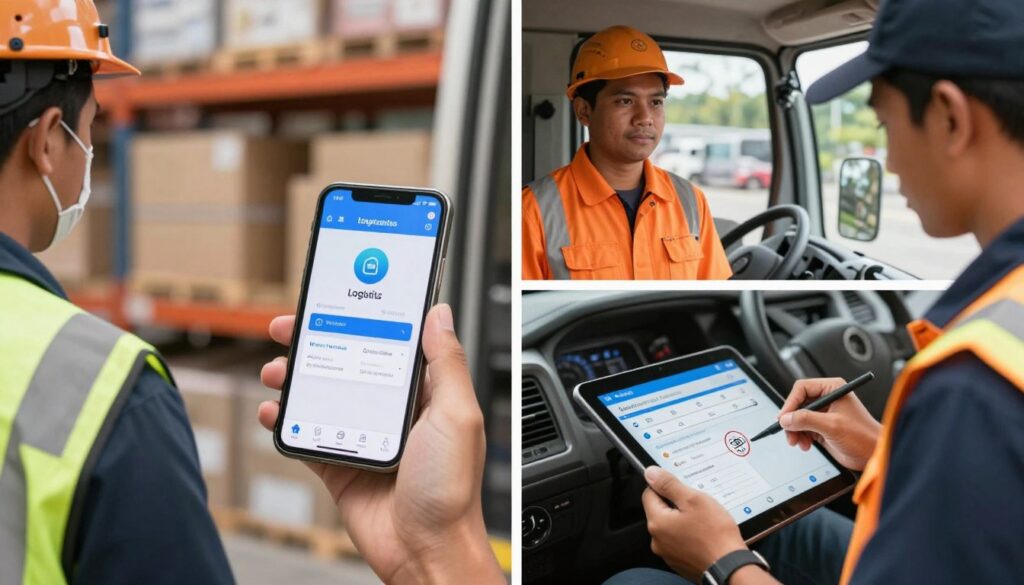 Field workers using mobile logistics apps