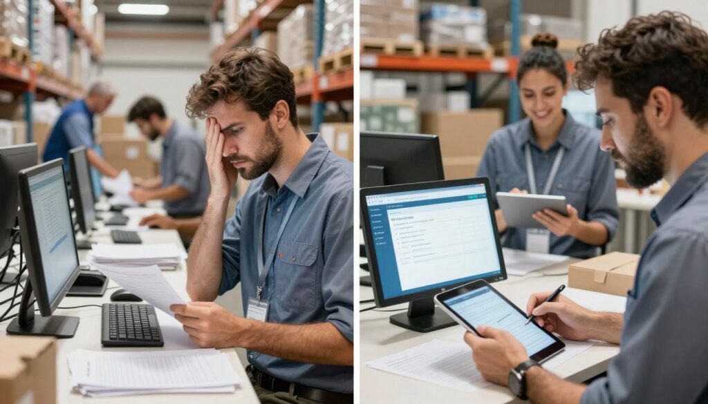 Logistics operations showing disconnected systems and manual processes