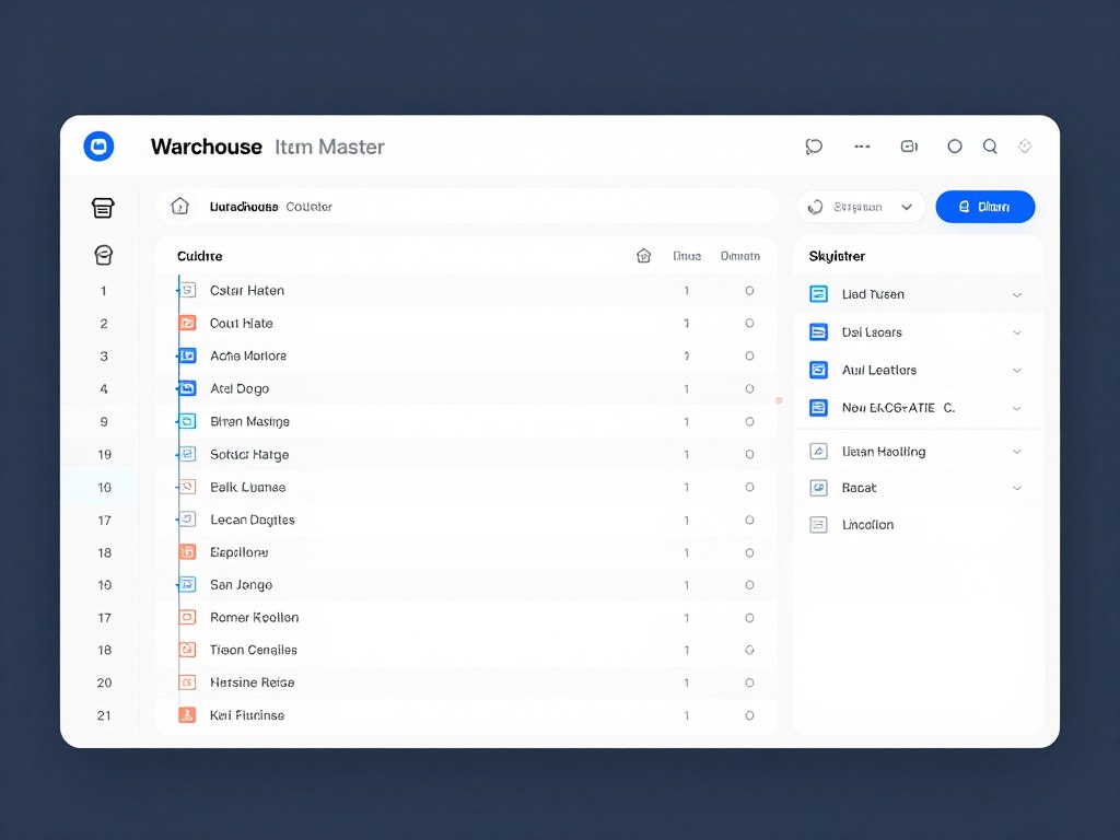 Master data management interface for warehouse items and locations