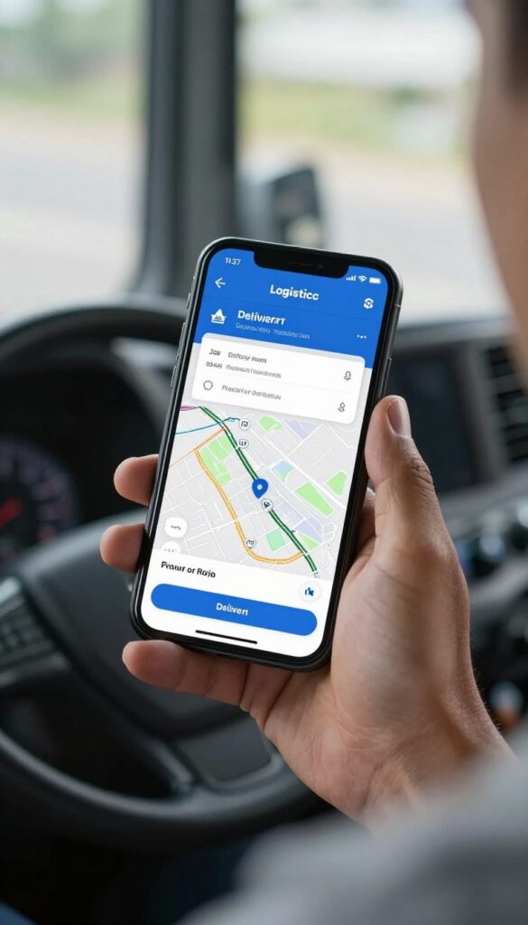 Mobile logistics app being used by driver