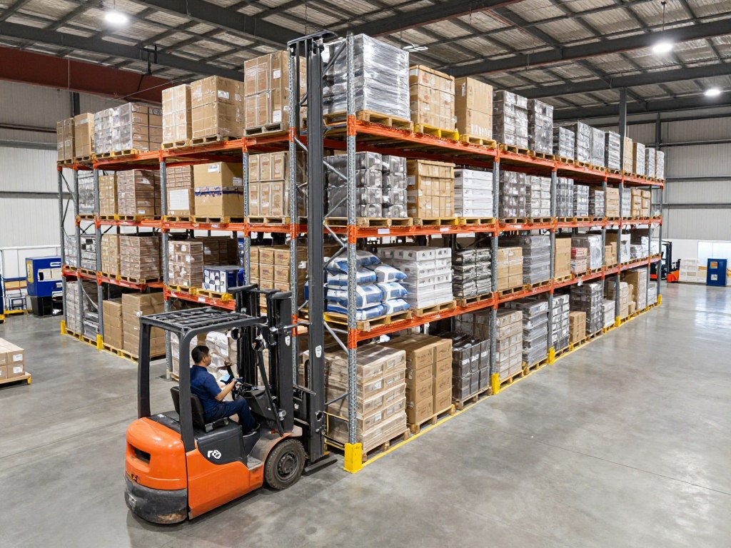 Modern distribution center with organized inventory