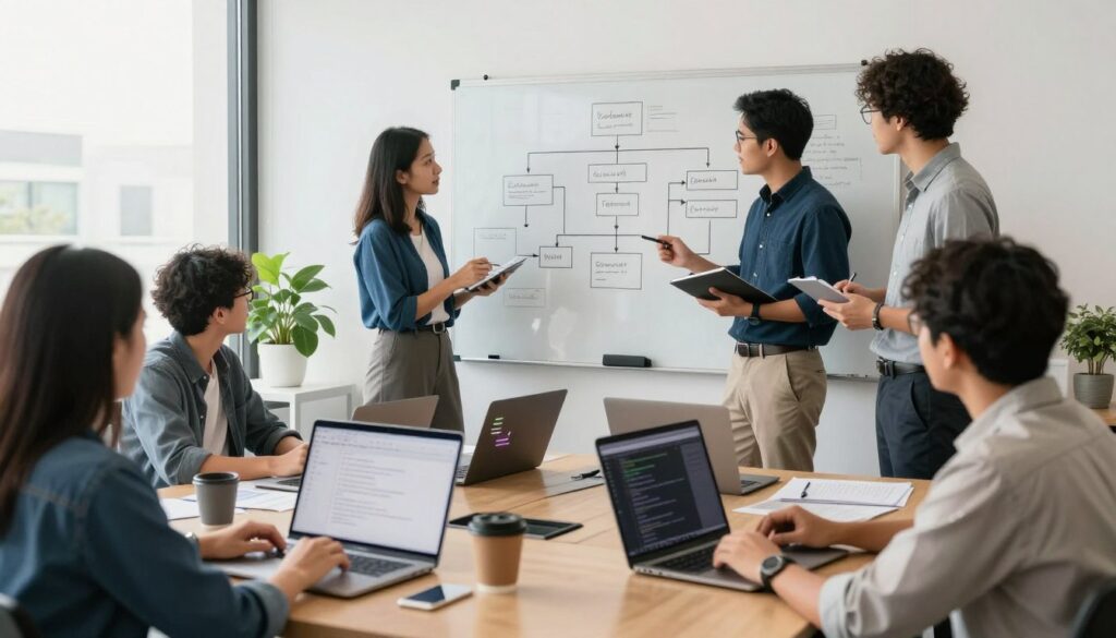 Pilarmedia development team working on logistics project